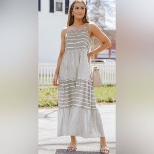 Heather Gray & White Boho Maxi Dress